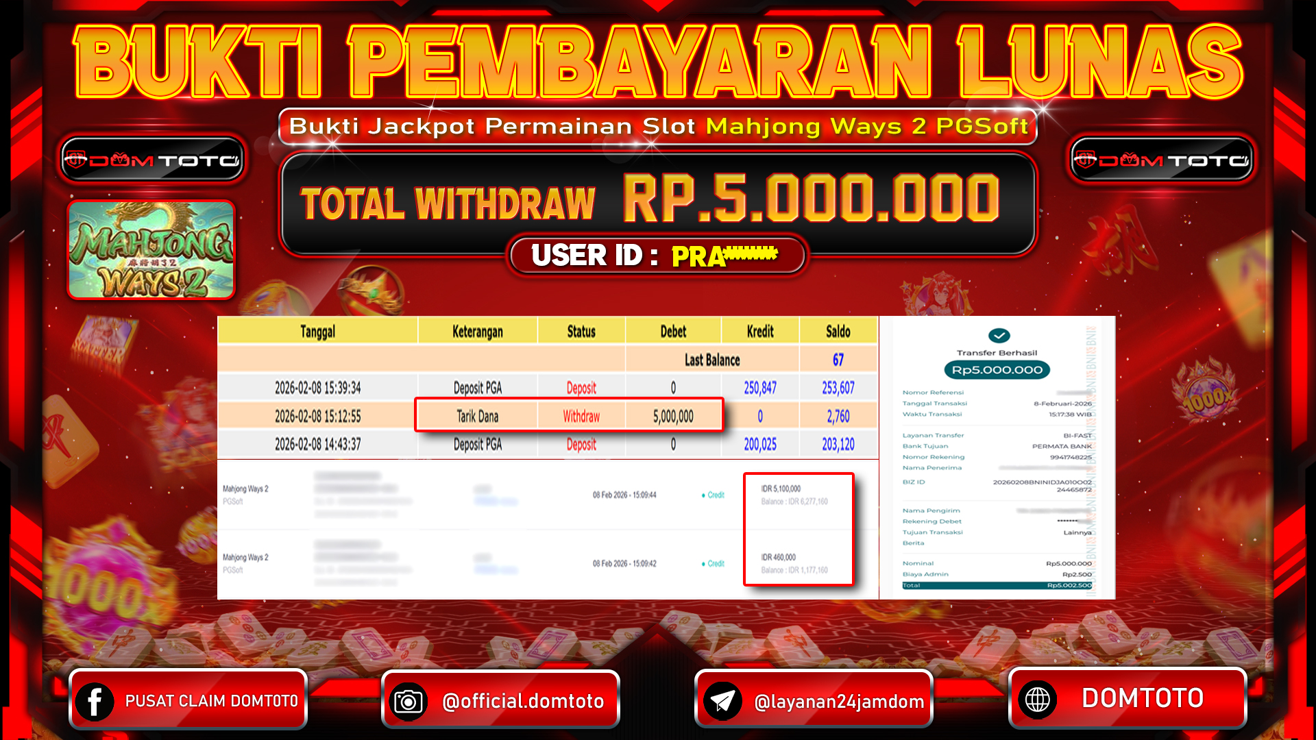 JACKPOT SLOT Mahjong Ways 2 PGSoft 08 FEBRUARI 2026